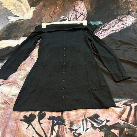 Wild Fable button front off the shoulder  Black Long Sleeve Dress large women’s - Picture 1 of 7